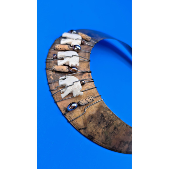 Vintage Tribal Elephant Collar Necklace Bone Brass Boho Ethnic Statement - Picture 2 of 12